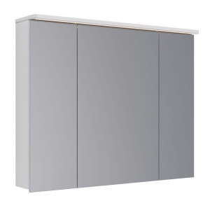 Шкаф зеркальный Lemark ZENON 100х80 см 3-х дверный, с козырьком-подсветкой, с розеткой, цвет корпуса: Белый глянец